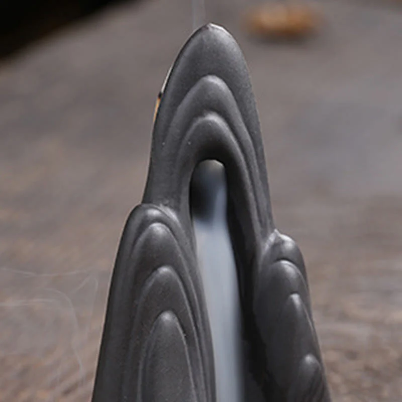 Buddha Stones Little Monk Mountains Flowing Water Purple Clay Ceramic Healing Backflow Incense Burner Decoration