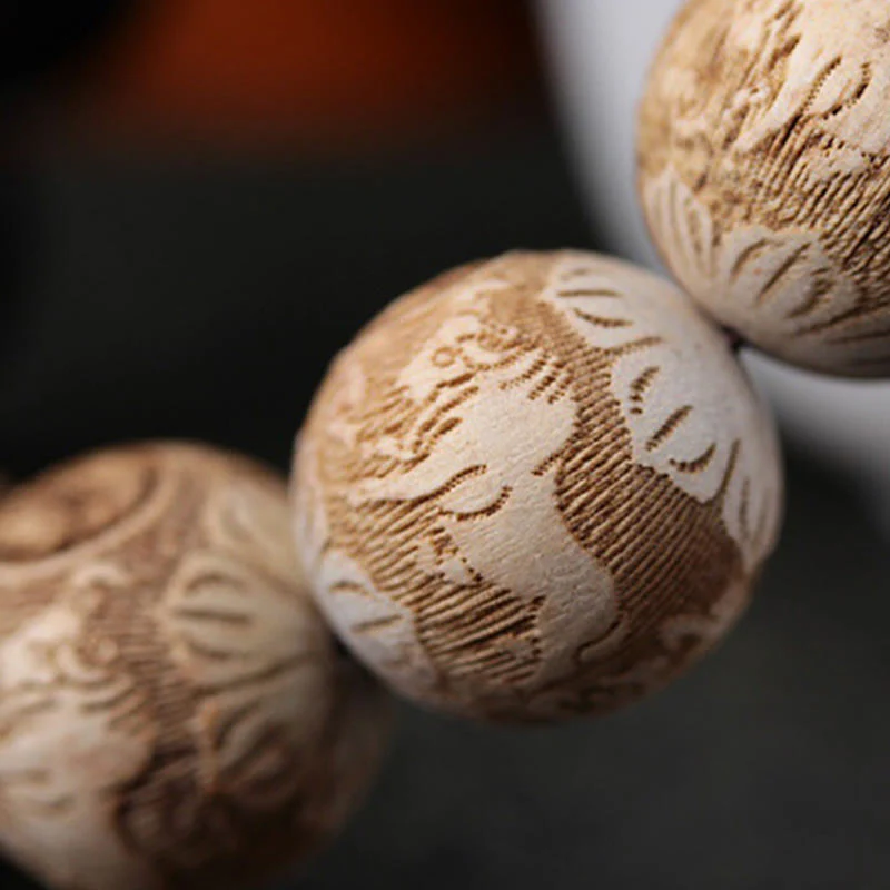 Buddha Stones Ebony Wood Camphor Wood Yin Yang Ox Engraved Peace Bracelet