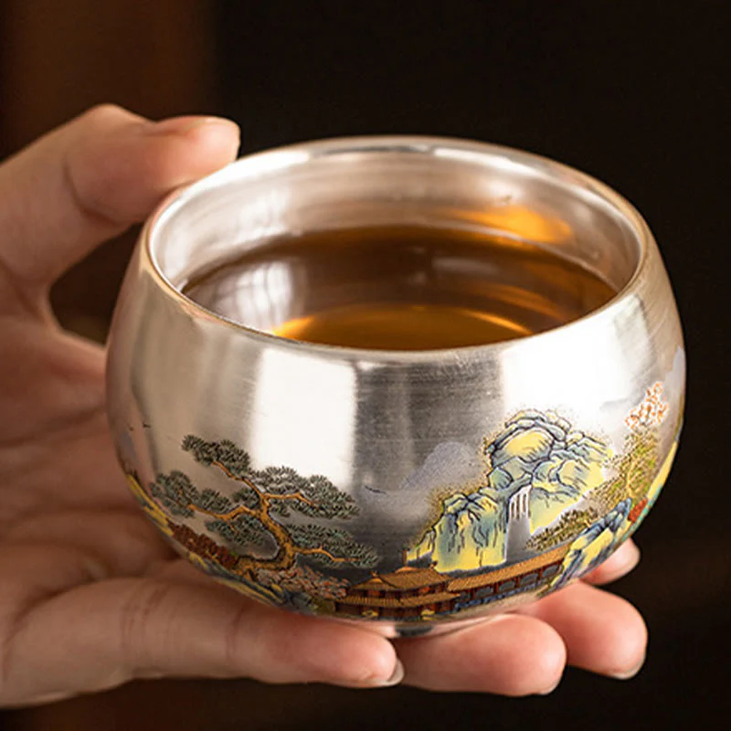 Buddha Stones Fish Lotus Seaweed Valley Mountains Pine Tree Dragon Teacup Kung Fu Tea Cup With Gift Box