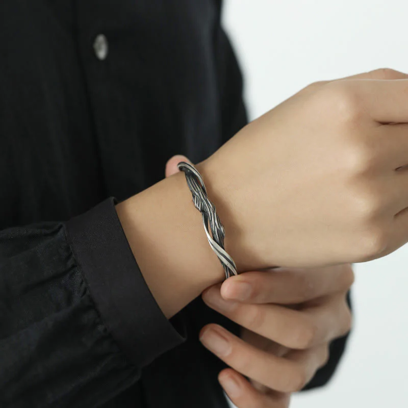 Buddha Stones 999 Sterling Silver Driftwood Cuff Bracelet Bangle