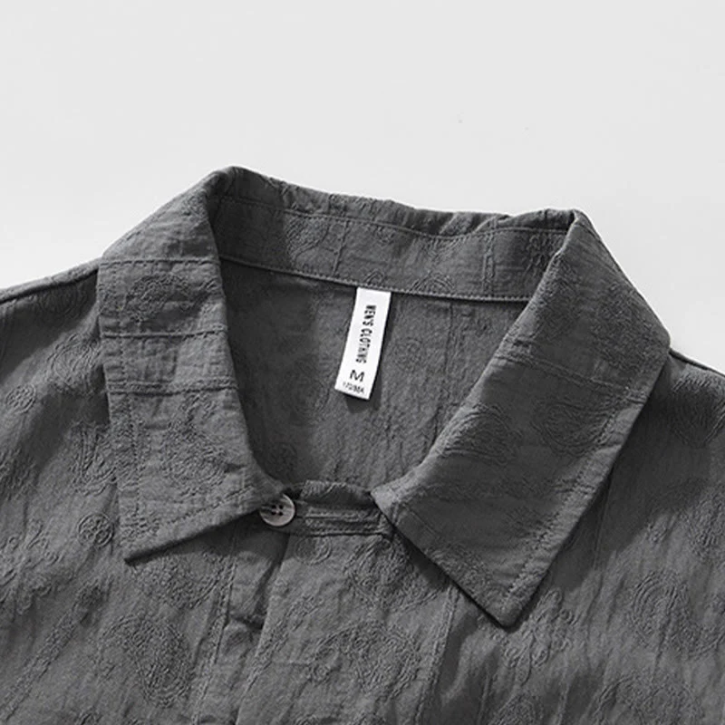 Buddha Stones Commute Plain Buttons Men's Short Sleeve Shirt With Pockets