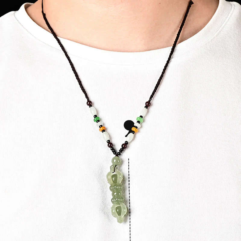 Buddha Stones Tibetan Natural Hetian Cyan Jade White Jade Dorje Vajra Engraved Success Necklace Pendant
