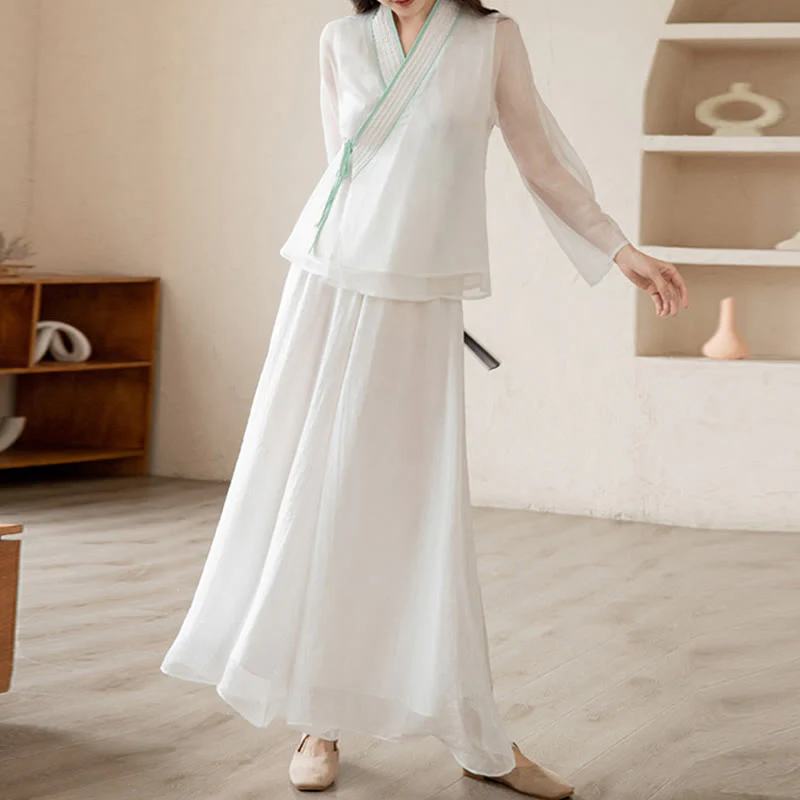Buddha Stones Retro Prayer Zen Spiritual Meditation Practice Chiffon Clothing Women's Set