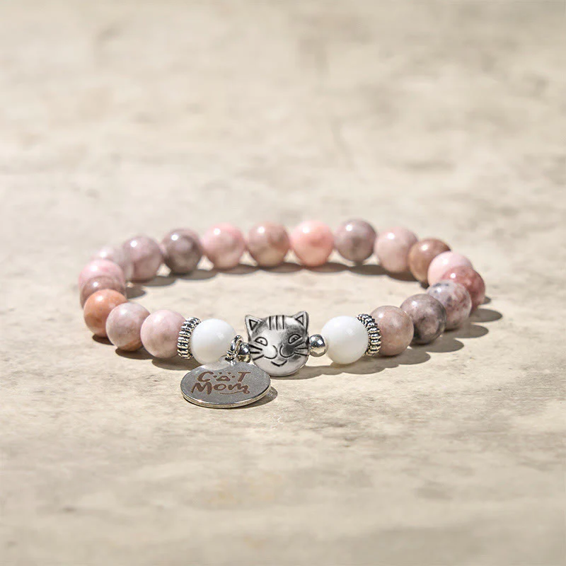 Buddha Stones Cat Head Design Zebra Jasper Protection Bracelet