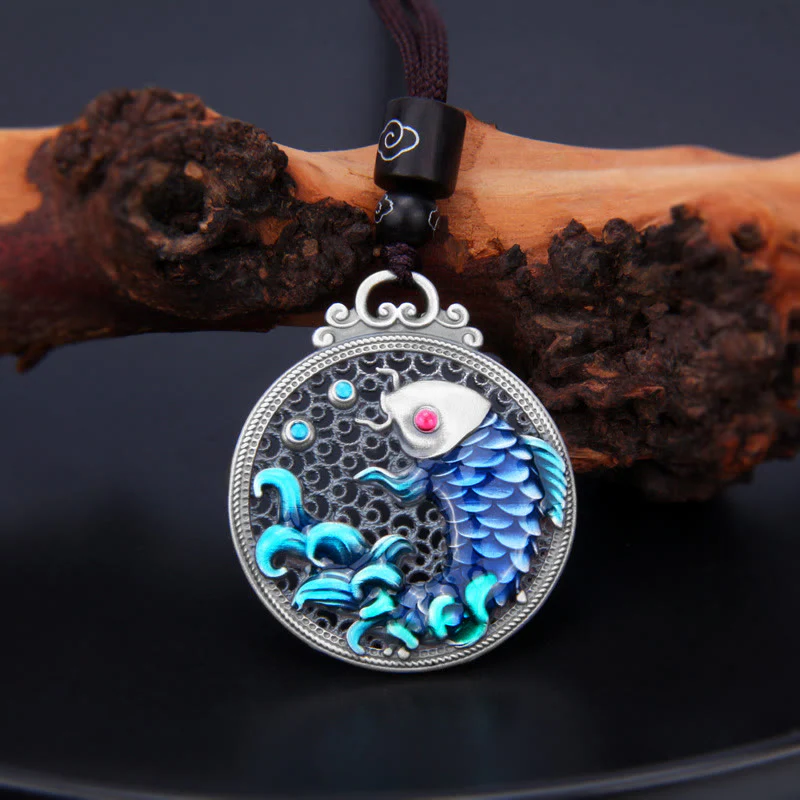 Buddha Stones 999 Sterling Silver Luck Koi Fish Success Prosperity Necklace Pendant