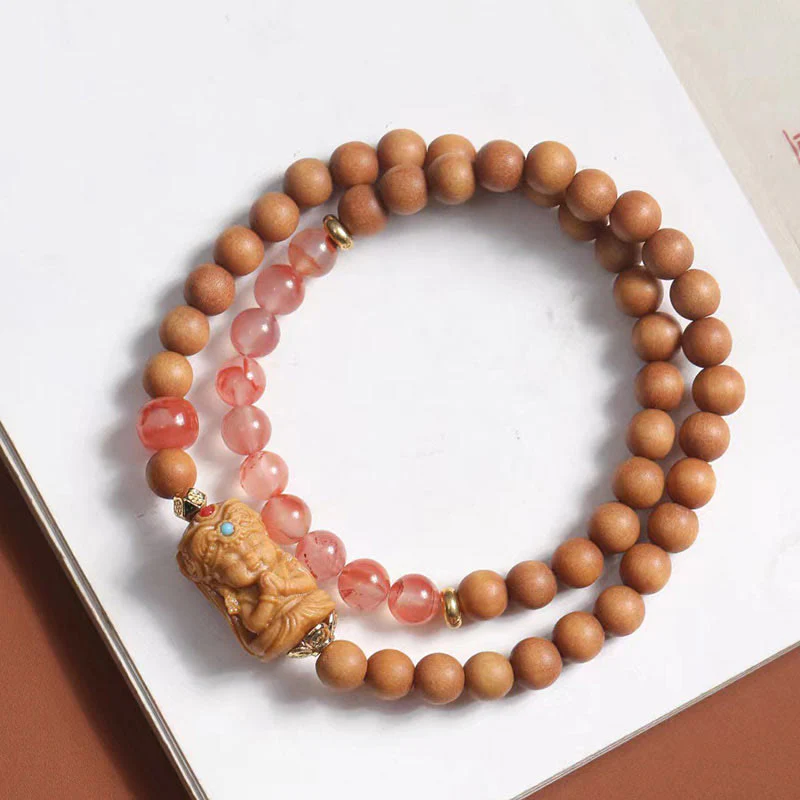 Buddha Stones Tibetan Zakiram Goddess Of Wealth South Red Agate Sandalwood Fortune Bracelet