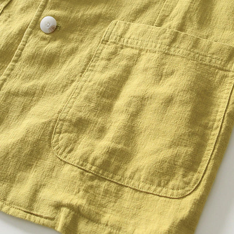 Buddha Stones Long Sleeve Button Placket Design Men's Cotton Linen Jacket Shirt With Pockets