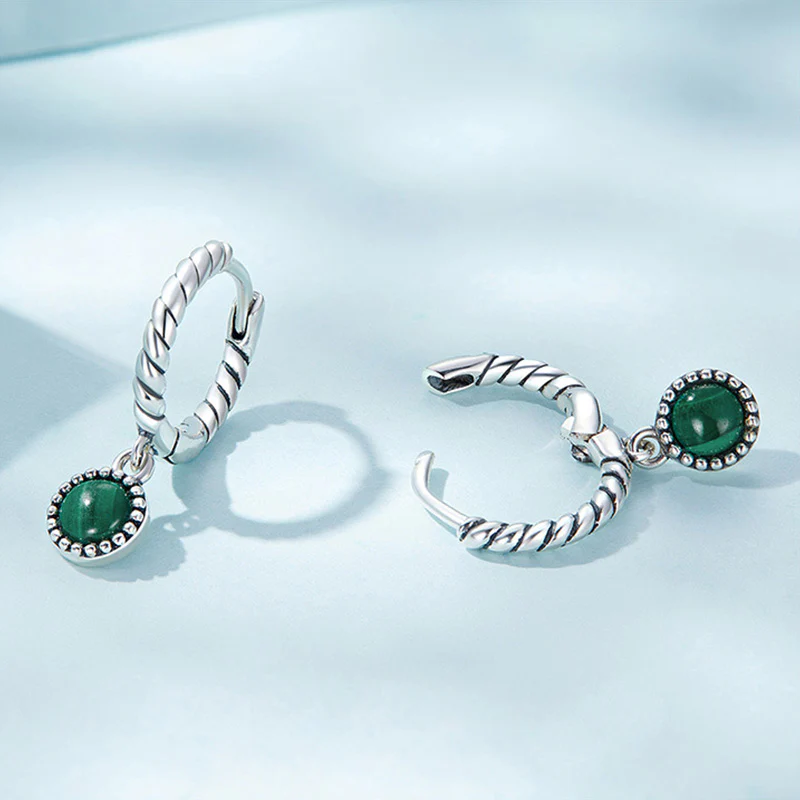 Buddha Stones 925 Sterling Silver Round Malachite Anti-Anxiety Drop Earrings