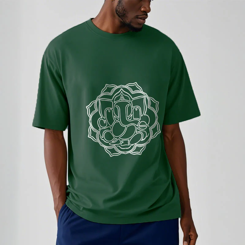Buddha Stones Casual Mandala Design Ganesha Pattern Cotton Tee T-shirt