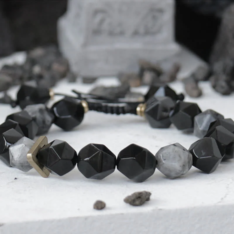 Buddha Stones Black Obsidian Black Glitter Stone Purification Bracelet