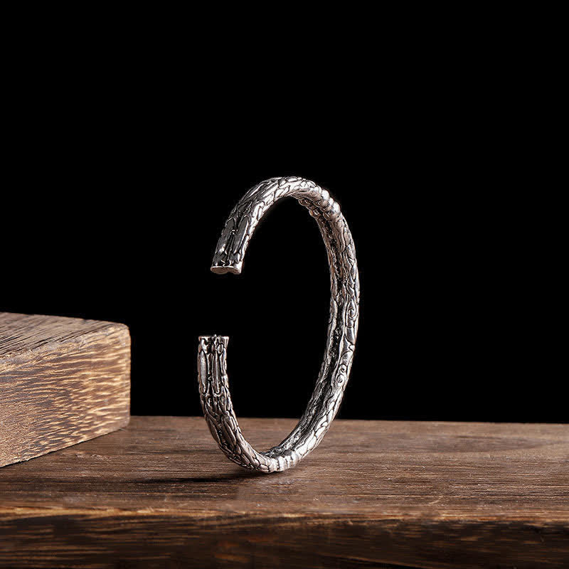 Buddha Stones Flower Dragon Pattern Engraved Balance Cuff Bracelet Bangle