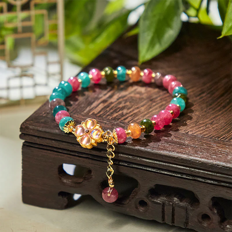 Buddha Stones Tourmaline Four Leaf Clover Flower Love Bracelet