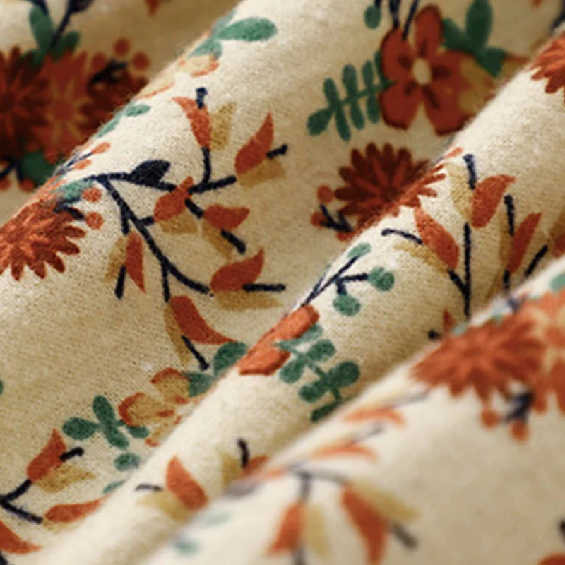 Buddha Stones Casual Florals Crew Neck Cotton Linen Women's Shirt