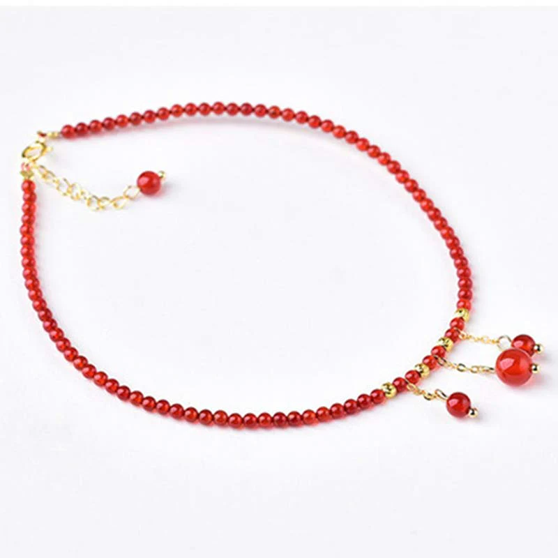 Buddha Stones Red Agate Confidence Calm Anklet