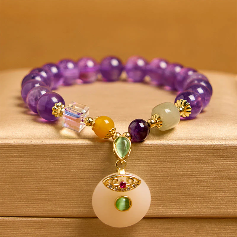 Buddha Stones Natural Amethyst Peace Buckle Charm Spiritual Bracelet