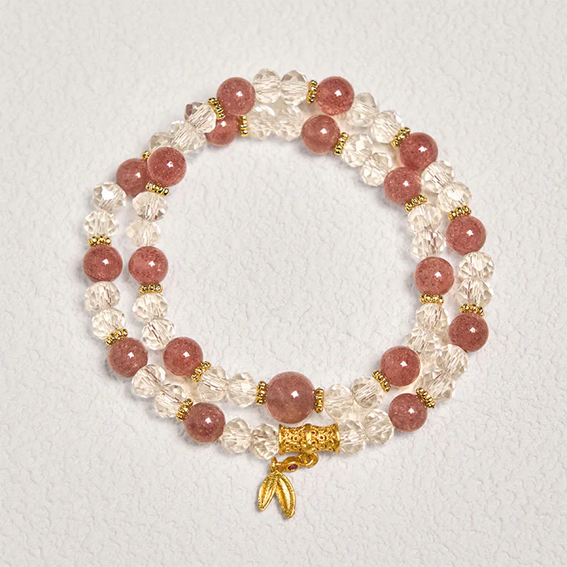 Buddha Stones Natural Strawberry Quartz Crystal Bamboo Positive Double Wrap Bracelet