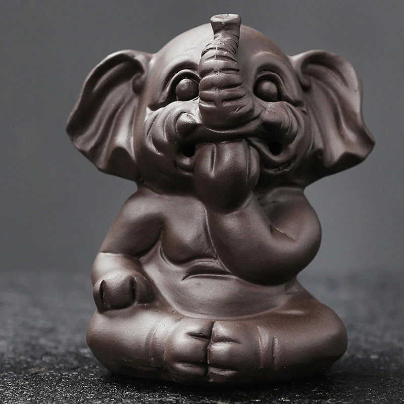 Buddha Stones Cute Elephant Purple Clay Backflow Smoke Fountain Peace Healing Incense Burner Decoration