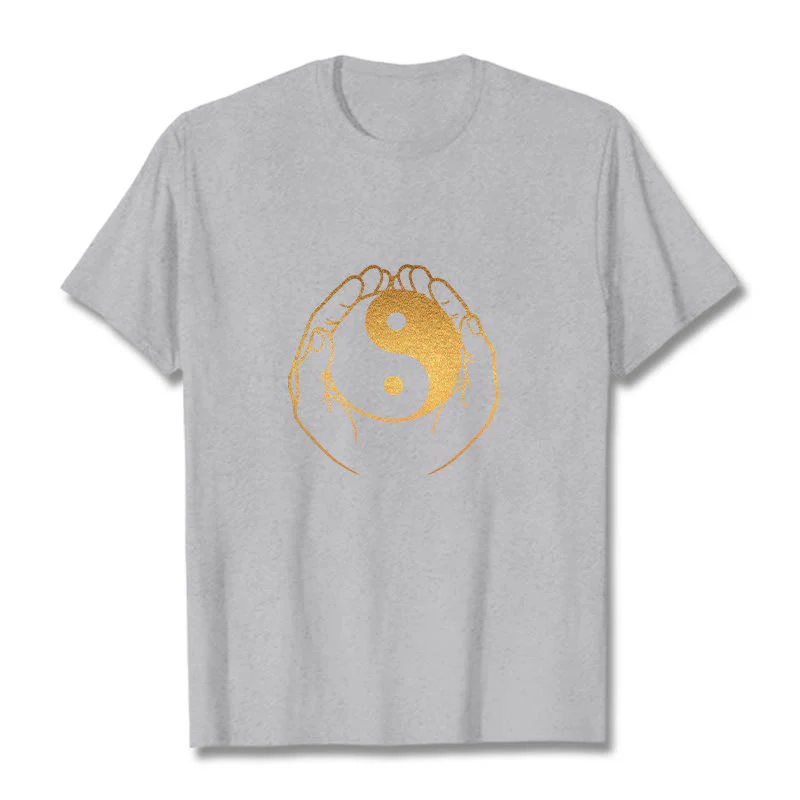 Buddha Stones Hands Holding A Golden Yin Yang Tee T-shirt