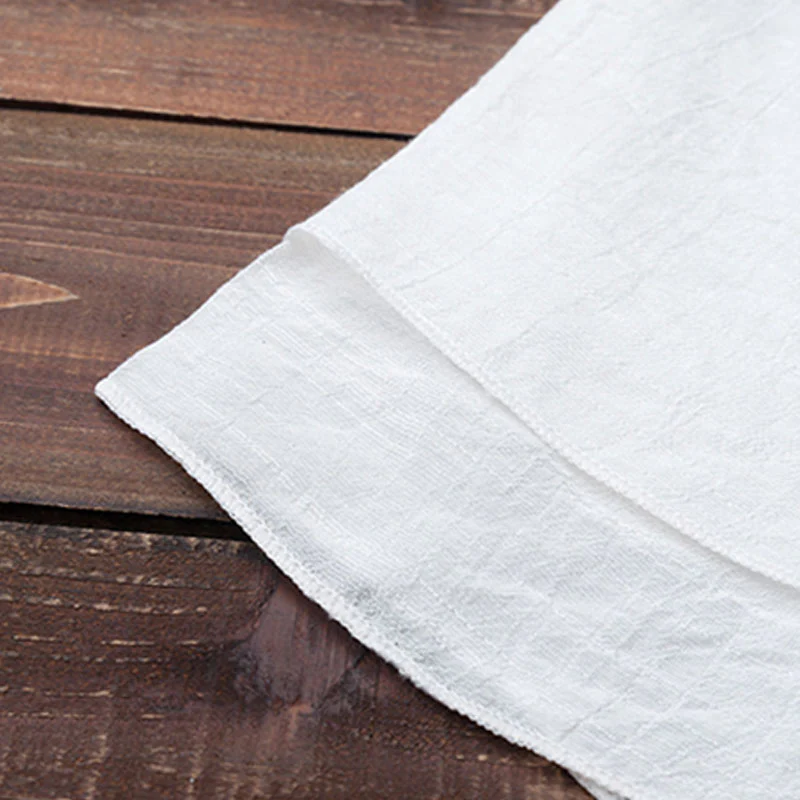 Buddha Stones 2Pcs Simple Design White Top Pants Meditation Yoga Zen Tai Chi Cotton Linen Clothing Women's Set