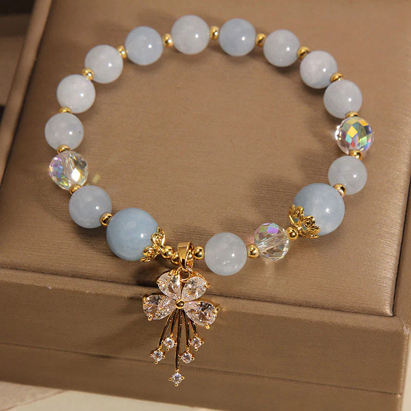 Buddha Stones Aquamarine Pink Crystal Healing Zircon Butterfly Charm Bracelet