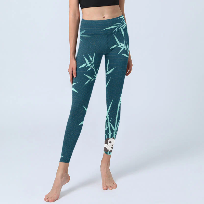 Buddha Stones Lush Turquoise Bamboo Panda Pattern Gym Leggings Women's Yoga Pants