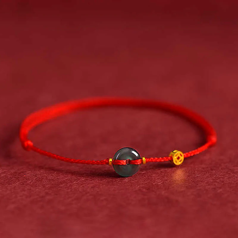 Buddha Stones Peace Buckle Copper Coins Jade Red String Connection Bracelet Anklet