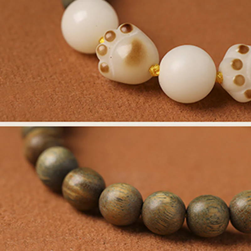 Buddha Stones Natural Green Sandalwood Bodhi Seed Cat Paw Claw Cure Bracelet