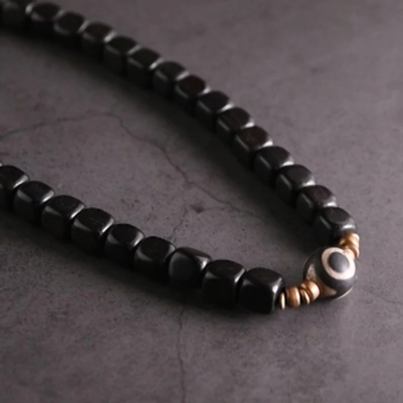 Buddha Stones Ebony Wood Dzi Bead Copper Peace Couple Bracelet