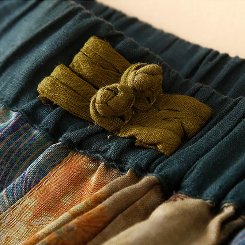 Buddha Stones Retro Casual Chinese Frog-Button Design Women's Harem Pants With Pockets