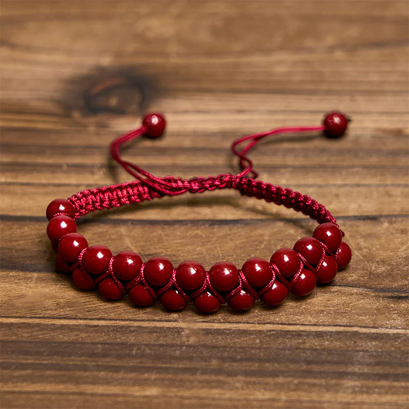 Buddha Stones Natural Tiger Eye Cinnabar Hand-woven Double Row Beads Protection Bracelet