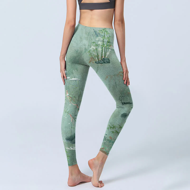Buddha Stones Green Bamboo Rocks Print Sports Fitness Leggings Women's Yoga Pants