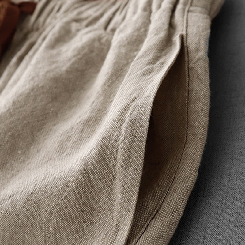 Buddha Stones Casual Daily Drawstring Simple Design Women's Cotton Linen Pants With Pockets