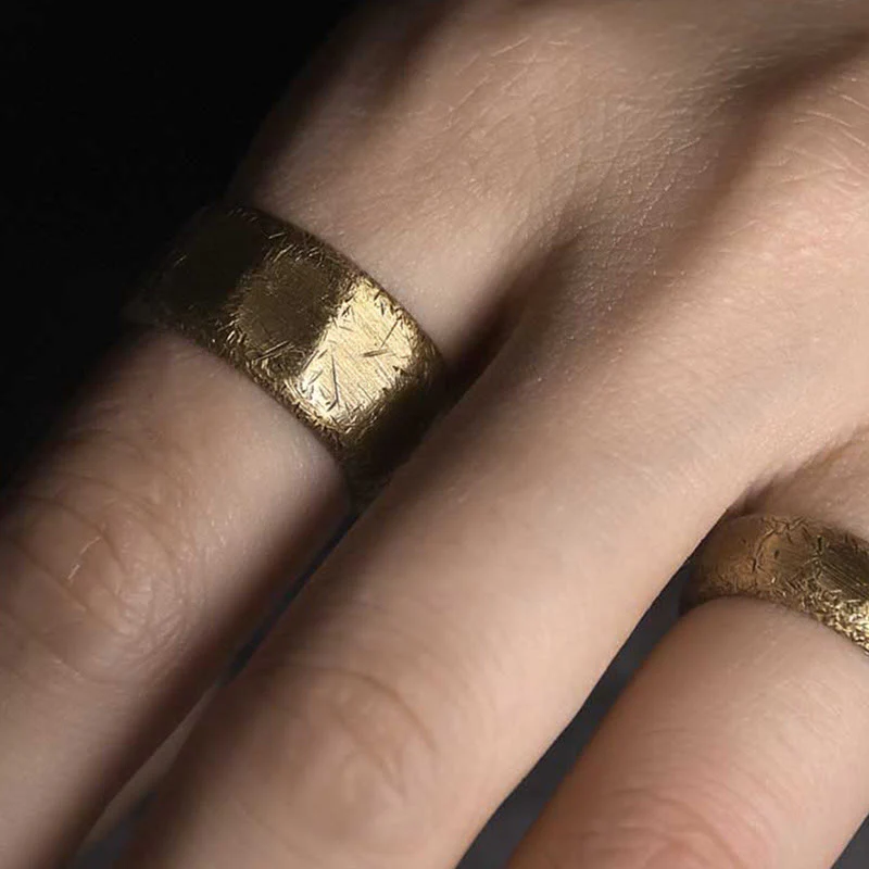 Buddha Stones Tibetan Simple Design Copper Brass Frosted Wealth Ring