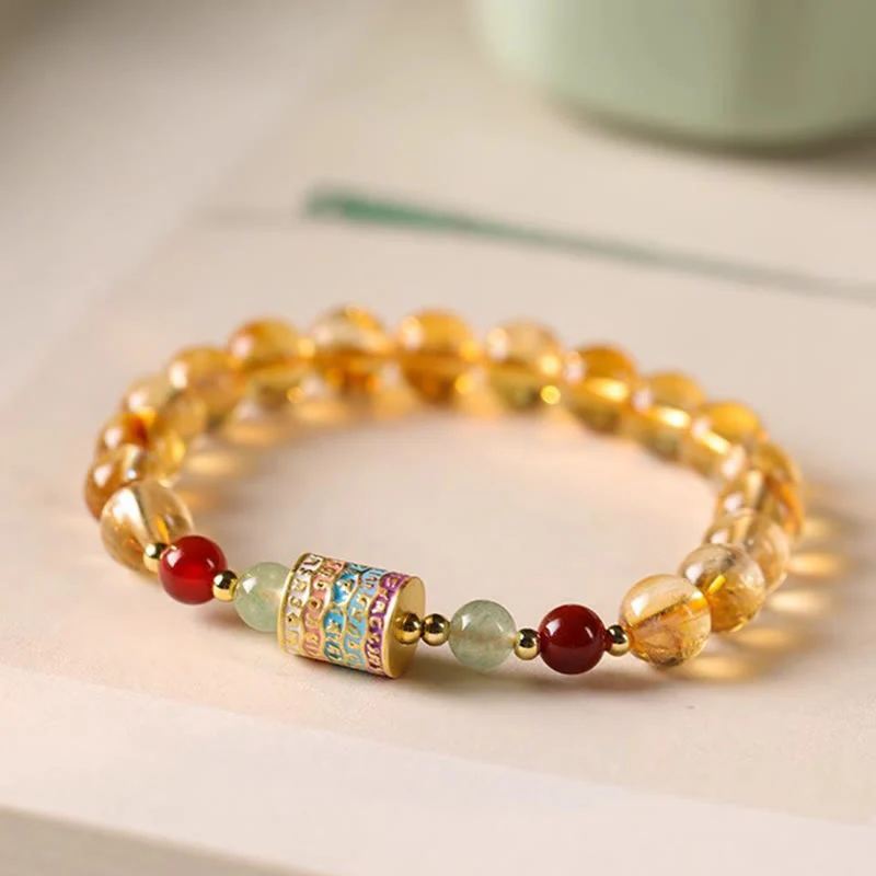 Buddha Stones Natural Citrine Colorful Prayer Wheel Creativity Bracelet