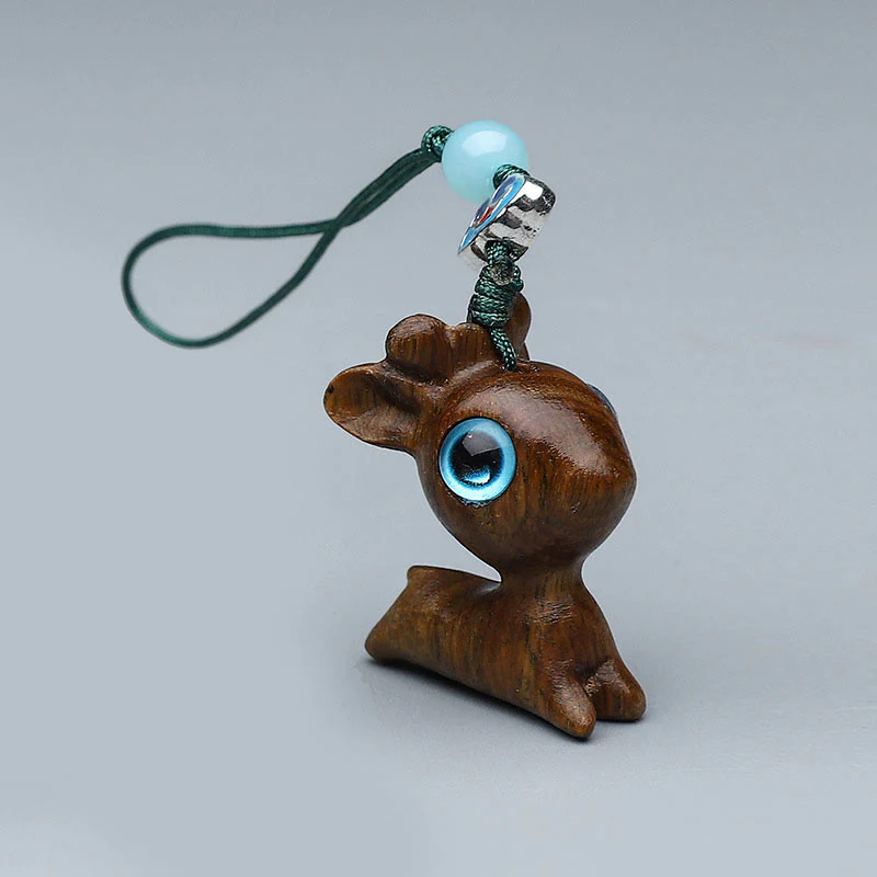 Buddha Stones Green Sandalwood Mini Cute Animal Rabbit Cat Deer Whale Prosperity Phone Hanging Decorations