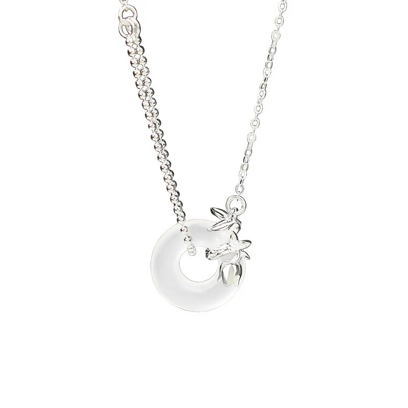 Buddha Stones 925 Sterling Silver Tulip Chalcedony Peace Buckle Fortune Necklace Pendant
