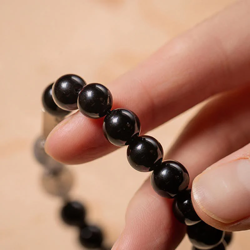 Buddha Stones 925 Sterling Silver Obsidian Moonstone Strength Couple Bracelet