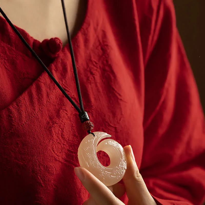 Buddha Stones Peace Buckle Jade Small Leaf Red Sandalwood Cinnabar Agate Luck Necklace Pendant