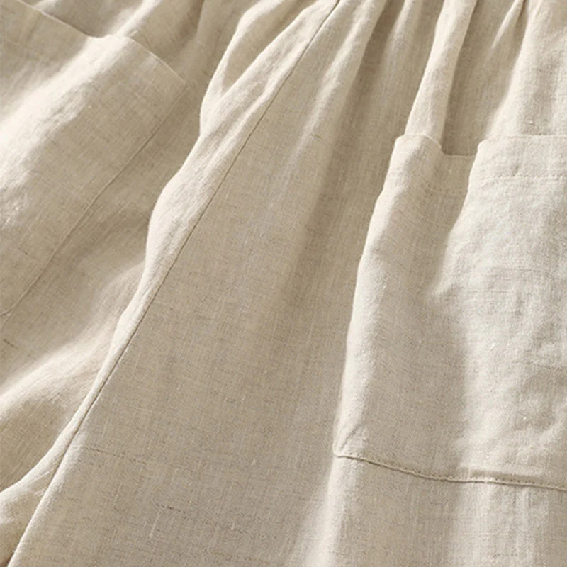 Buddha Stones Casual Retro Drawstring Embroidery Design Women's Cotton Linen 7-8 Length Pants With Pockets