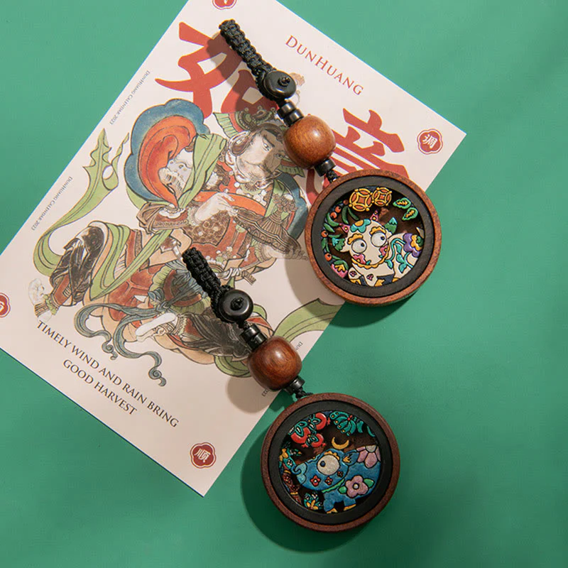 Buddha Stones Year Of The Dragon Hand Painted Chinese Zodiac Rosewood Carved Calm Key Chain (Extra 30% Off | USE CODE: FS30)