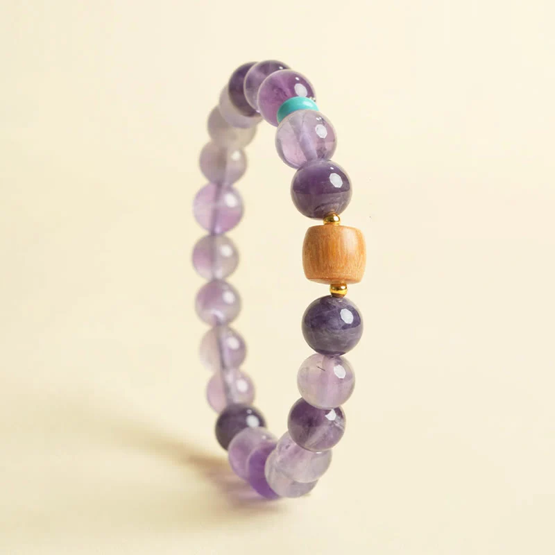 Buddha Stones Natural Amethyst Lucky Wooden Beads Peace Bracelet