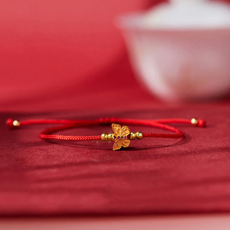 Buddha Stones 999 Sterling Silver Butterfly Red String Strength Bracelet