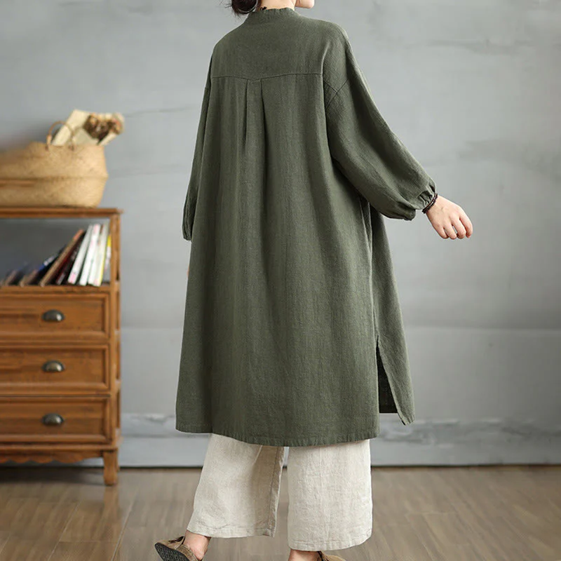 Buddha Stones Casual Frog-button Women's Cotton Linen Coat With Pockets