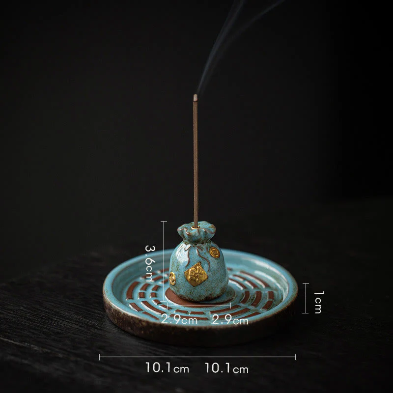 Buddha Stones Small Treasure Bowl Lucky Bag Bagua Tray Healing Ceramic Stick Incense Burner Decoration