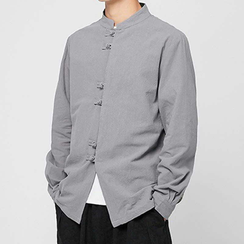 Buddha Stones Men's Frog-Button Dragon Pattern Cuffs Cotton Long Sleeve Shirt