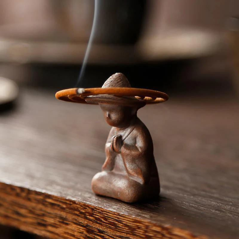Buddha Stones Small Person Meditation Ceramic Spiritual Healing Incense Burner