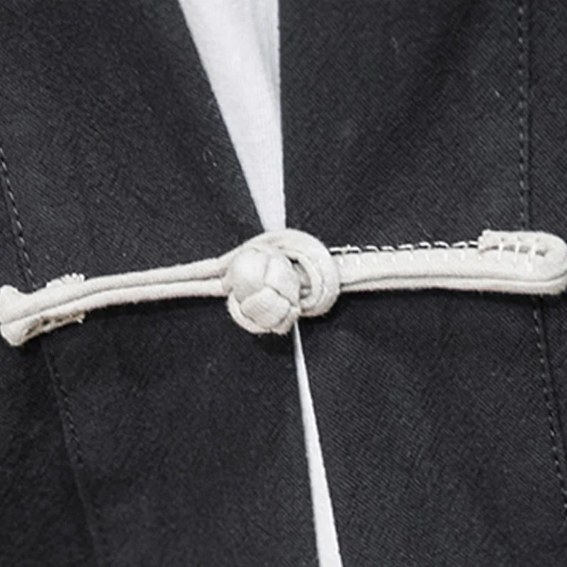 Buddha Stones Chinese Frog-Button Design Open Front Jacket Men's Cotton Linen Kimono