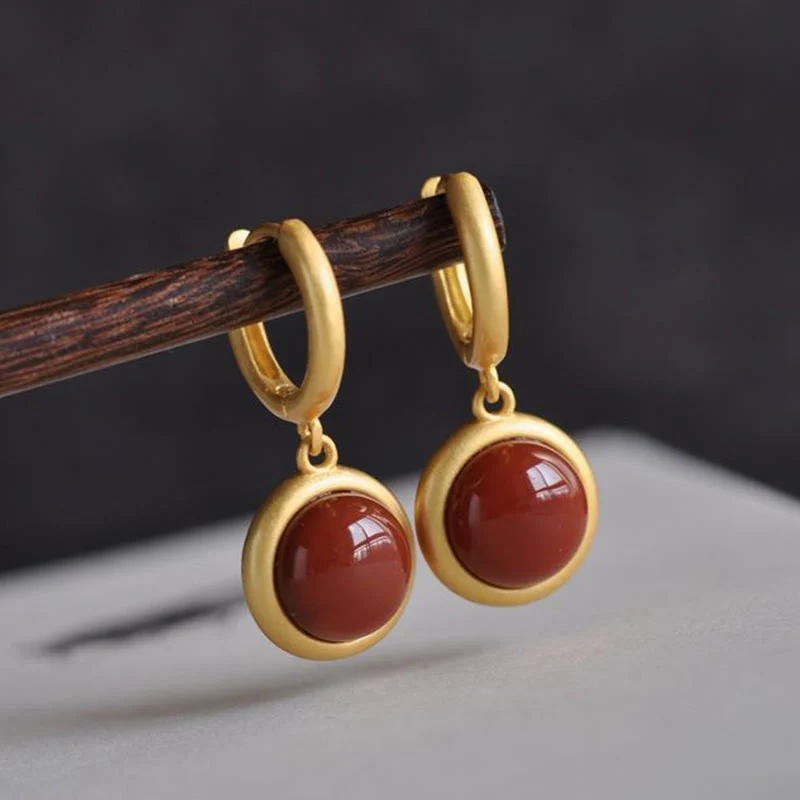 Buddha Stones 925 Sterling Silver White Jade Agate Prosperity Earrings