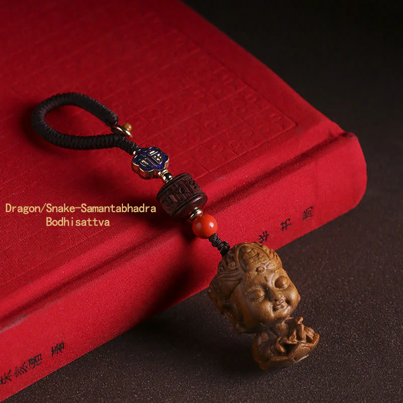 Buddha Stones Chinese Zodiac Natal Buddha Green Sandalwood Om Mani Padme Hum Peace Key Chain