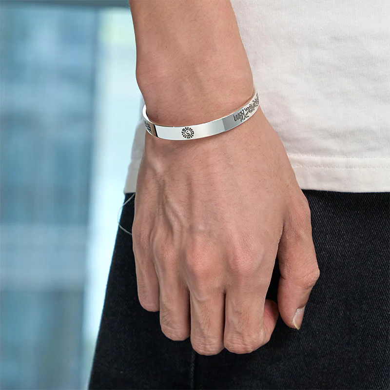 Buddha Stones Bagua mantra Symbol Copper Plated Silver Wealth Bracelet Bangle